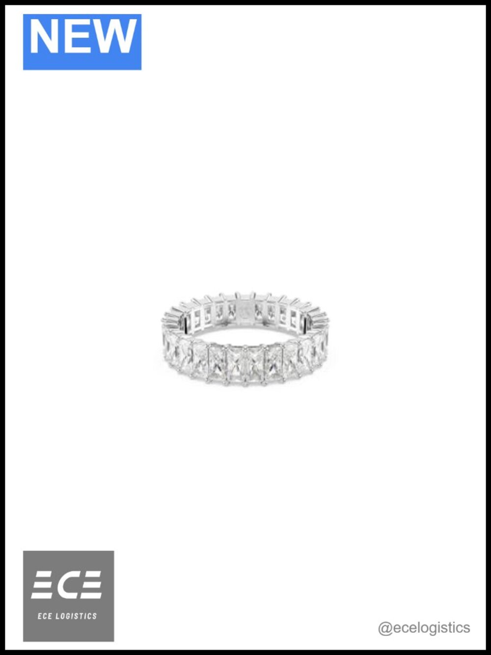 Eternity Ring Baguette Cut Cubic Zirconia Rhodium Plated Prong Set